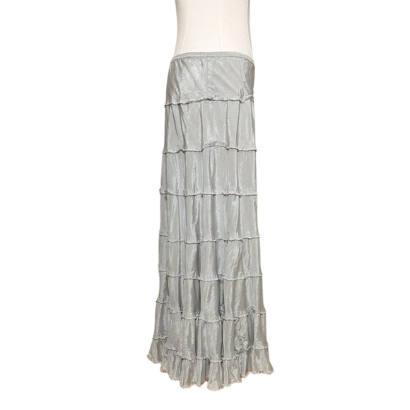 Rock & Rose Silver Gray Tiered Raw Edge Pull On Boho Maxi Skirt Large - Picture 3 of 6